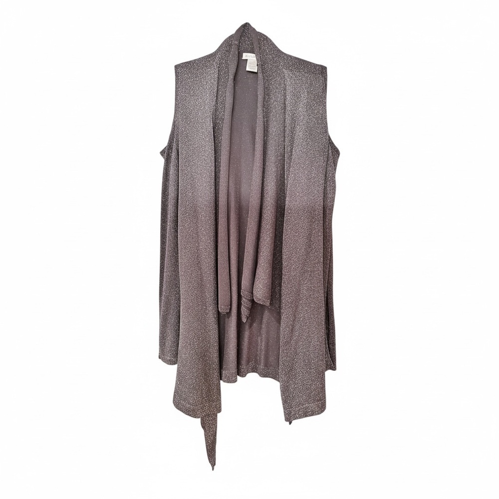 Cache Silver Lurex Shimmer Open Front Sweater Vest Cover-Up Size S